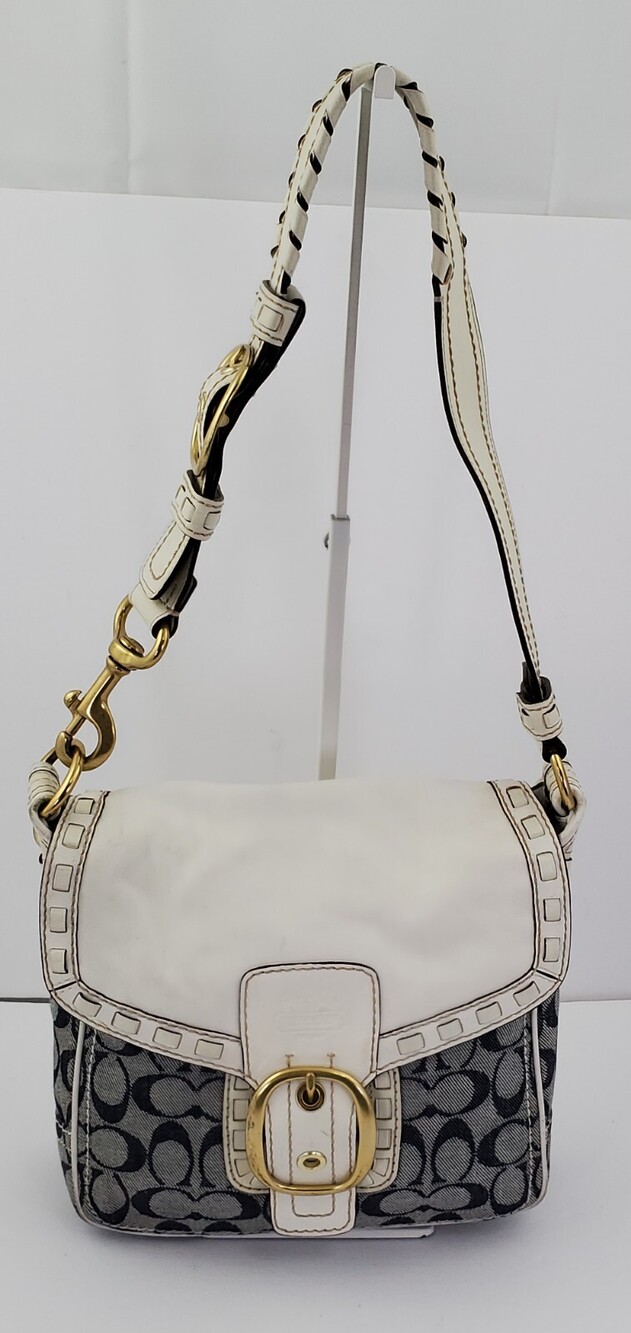 COACH BLEECKER 11585 Vintage Signature Denim/White Leather Shoulder Flap Bag